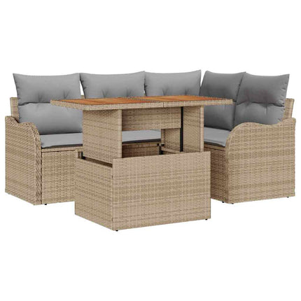 Trädgårdsoffset med kudde 5 pcs Beige och Ljusgrå konstrotting