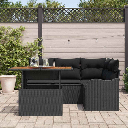 Trädgårdsoffset med kudde 5 pcs Svart konstrotting