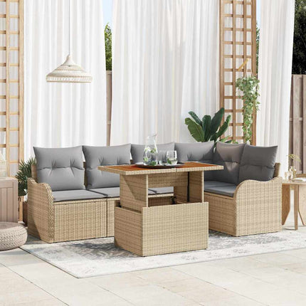Trädgårdsoffset med kudde 6 pcs Beige och Ljusgrå konstrotting