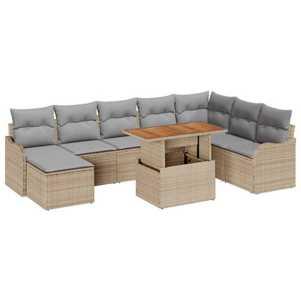 Trädgårdsoffset med kudde 9 pcs beige och ljusgrå