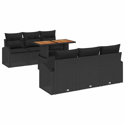 Trädgårdsoffset med kudde 7 pcs Svart