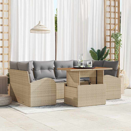 Trädgårdsoffset med kudde 7 pcs beige och ljusgrå