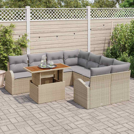Trädgårdsoffset med kudde 9 pcs beige och ljusgrå