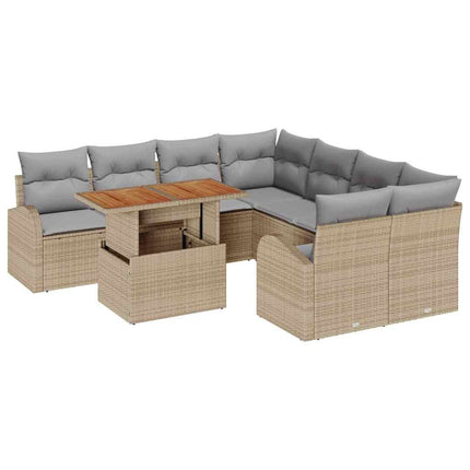Trädgårdsoffset med kudde 9 pcs beige och ljusgrå