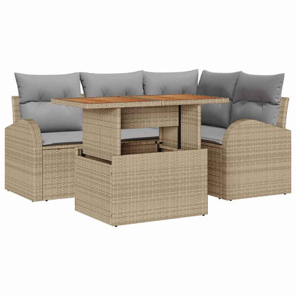 Trädgårdsoffset med kudde 5 pcs beige och ljusgrå
