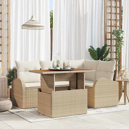 Trädgårdsoffset med kudde 5 pcs beige och gräddvit