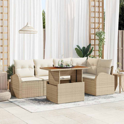 Trädgårdsoffset med kudde 6 pcs beige och gräddvit
