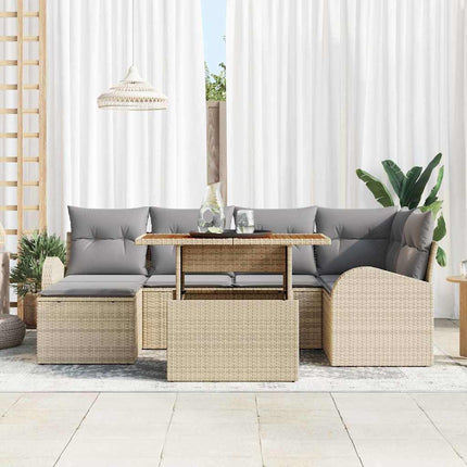 Trädgårdsoffset med kudde 7 pcs beige och ljusgrå