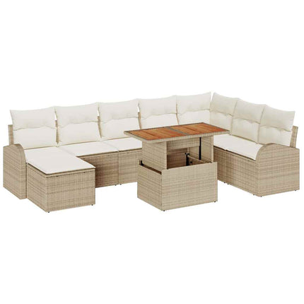 Trädgårdsoffset med kudde 9 pcs beige och gräddvit