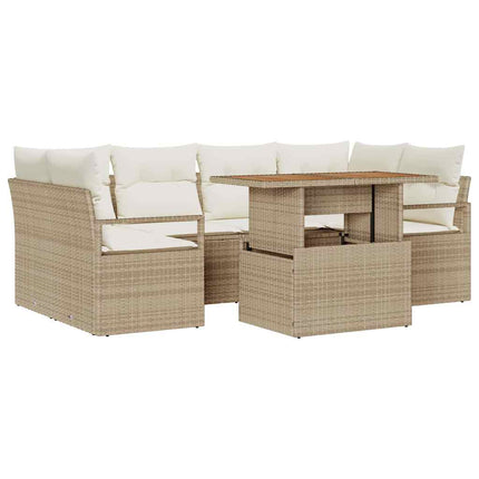 Trädgårdsoffset med kudde 7 pcs beige och gräddvit