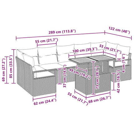 Trädgårdsoffset med kudde 8 pcs Svart och kräm
