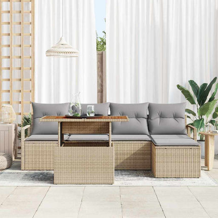 Trädgårdsmöbelset med kudde 6 pcs Beige och Grå
