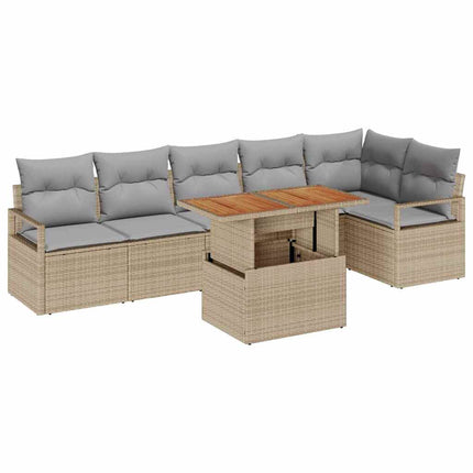 Trädgårdsmöbelset med kudde 7 pcs Beige och Grå