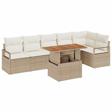 Trädgårdsmöbelset med kudde 7 pcs Beige och gräddfärgad