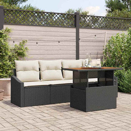 Trädgårdsoffset med kudde 5 pcs Svart Poly rattan