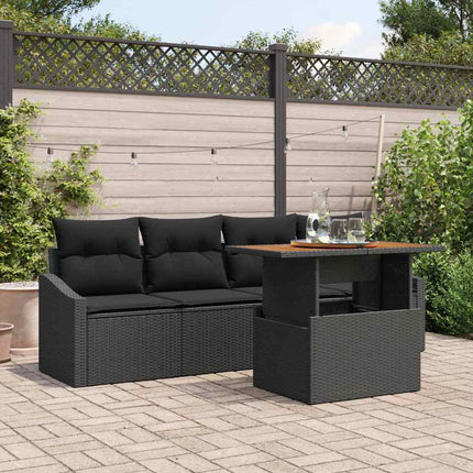 Trädgårdsoffset med kudde 5 pcs Svart Poly rattan