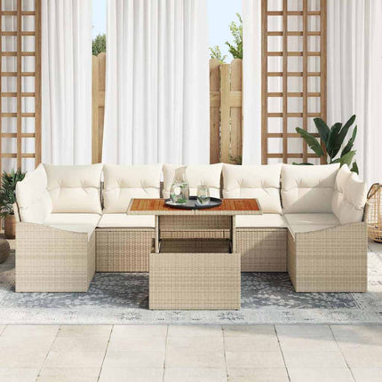 Trädgårdsmöbelset med kudde 8 pcs Beige och gräddfärgad