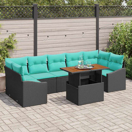 Trädgårdsmöbelset med kudde 8 pcs Svart och Teal