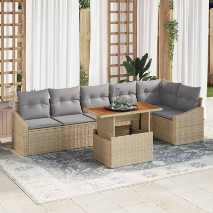 Trädgårdsmöbelset med kudde 7 pcs Beige och Grå