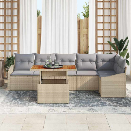 Trädgårdsmöbelset med kudde 7 pcs Beige och Grå