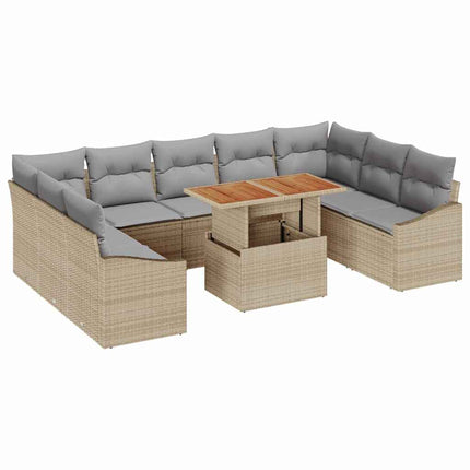 Trädgårdsmöbelset med kudde 10 pcs Beige och Grå
