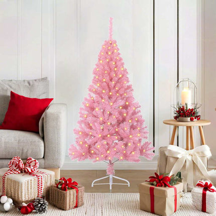 Konstgjord Förbelyst Julgran med 150 LED-lampor Rosa 120 cm PVC