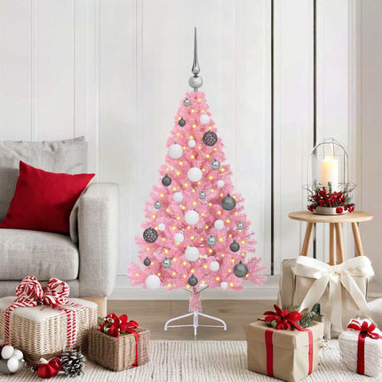 Konstgjord Förbelyst Julgran med 150 LED-lampor Rosa 120 cm PVC