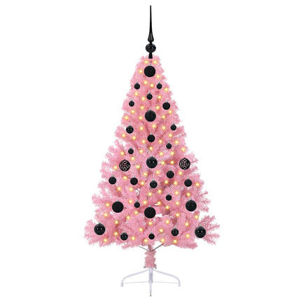 Konstgjord Förbelyst Julgran med 150 LED-lampor Rosa 120 cm PVC