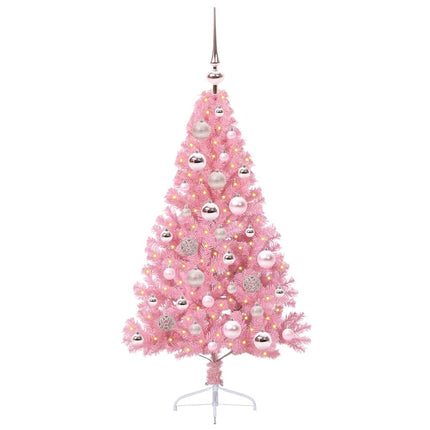 Konstgjord Förbelyst Julgran med 150 LED-lampor Rosa 120 cm PVC