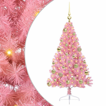 Konstgjord Förbelyst Julgran med 150 LED-lampor Rosa 120 cm PVC