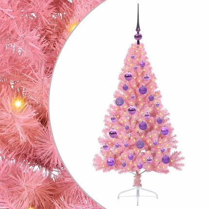 Konstgjord Förbelyst Julgran med 150 LED-lampor Rosa 120 cm PVC