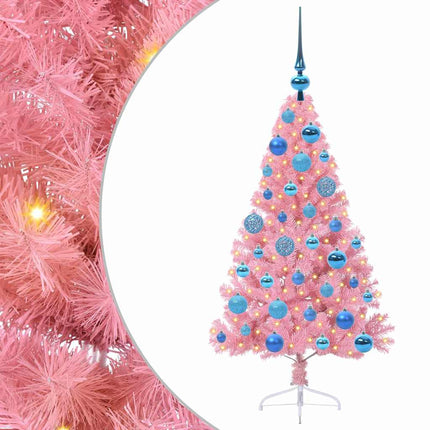 Konstgjord Förbelyst Julgran med 150 LED-lampor Rosa 120 cm PVC