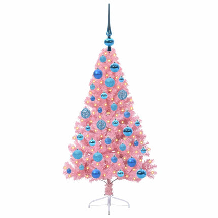 Konstgjord Förbelyst Julgran med 150 LED-lampor Rosa 120 cm PVC