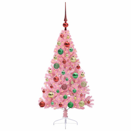 Konstgjord Förbelyst Julgran med 150 LED-lampor Rosa 120 cm PVC