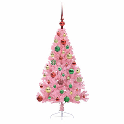 Konstgjord Förbelyst Julgran med 150 LED-lampor Rosa 120 cm PVC