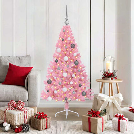 Konstgjord Förbelyst Julgran med 150 LED-lampor Rosa 150 cm PVC