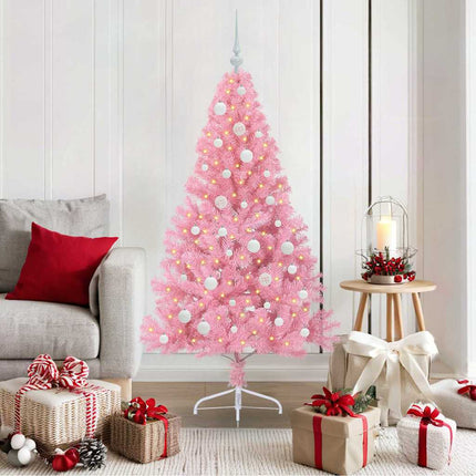 Konstgjord Förbelyst Julgran med 150 LED-lampor Rosa 150 cm PVC