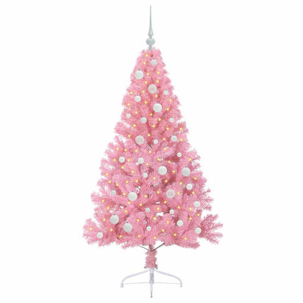 Konstgjord Förbelyst Julgran med 150 LED-lampor Rosa 150 cm PVC