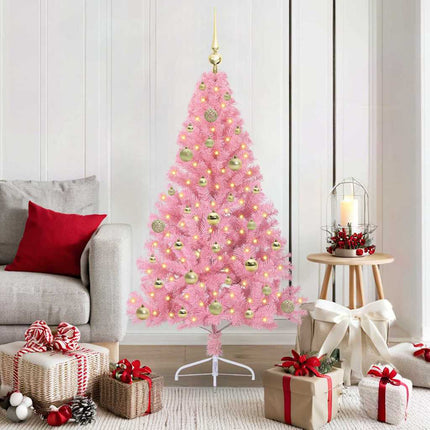 Konstgjord Förbelyst Julgran med 150 LED-lampor Rosa 150 cm PVC