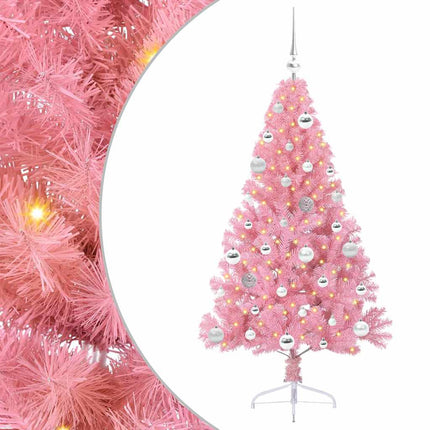 Konstgjord Förbelyst Julgran med 150 LED-lampor Rosa 150 cm PVC
