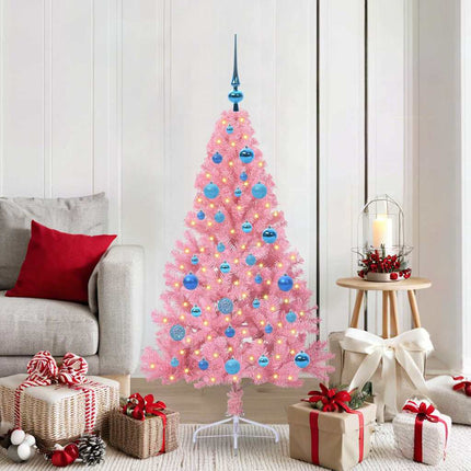 Konstgjord Förbelyst Julgran med 150 LED-lampor Rosa 150 cm PVC
