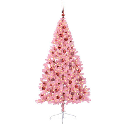 Konstgjord Förbelyst Julgran med 300 LED-lampor Rosa 180 cm PVC