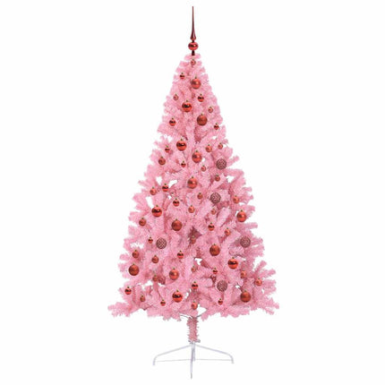 Konstgjord Förbelyst Julgran med 300 LED-lampor Rosa 180 cm PVC