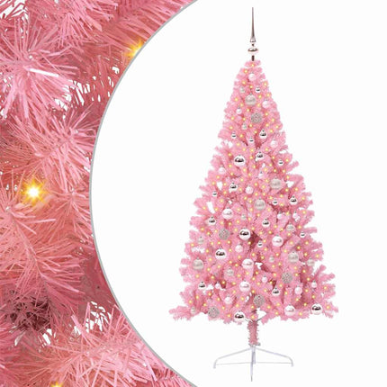 Konstgjord Förbelyst Julgran med 300 LED-lampor Rosa 180 cm PVC