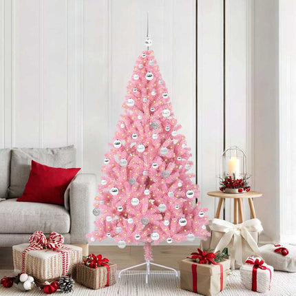 Konstgjord Förbelyst Julgran med 300 LED-lampor Rosa 180 cm PVC