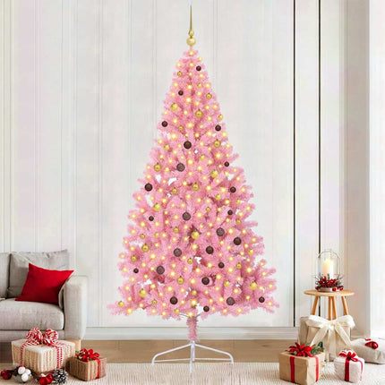 Konstgjord Förbelyst Julgran med 300 LED-lampor Rosa 240 cm PVC