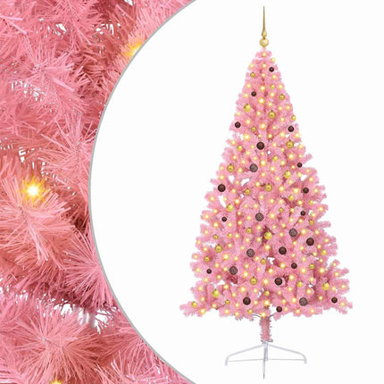 Konstgjord Förbelyst Julgran med 300 LED-lampor Rosa 240 cm PVC