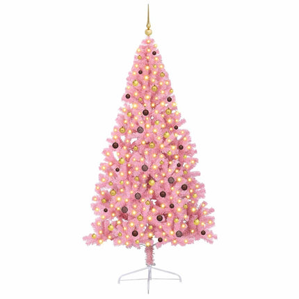 Konstgjord Förbelyst Julgran med 300 LED-lampor Rosa 240 cm PVC
