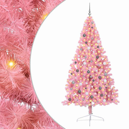 Konstgjord Förbelyst Julgran med 300 LED-lampor Rosa 240 cm PVC