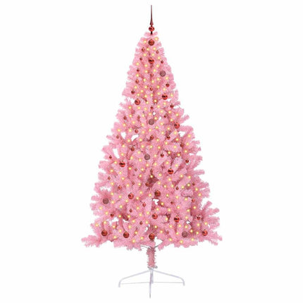 Konstgjord Förbelyst Julgran med 300 LED-lampor Rosa 240 cm PVC